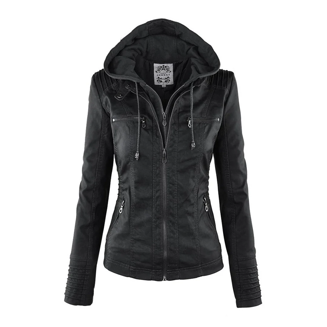 Fitted Hooded Biker Jacket for Women – Stylish & Functional Design - Image 4