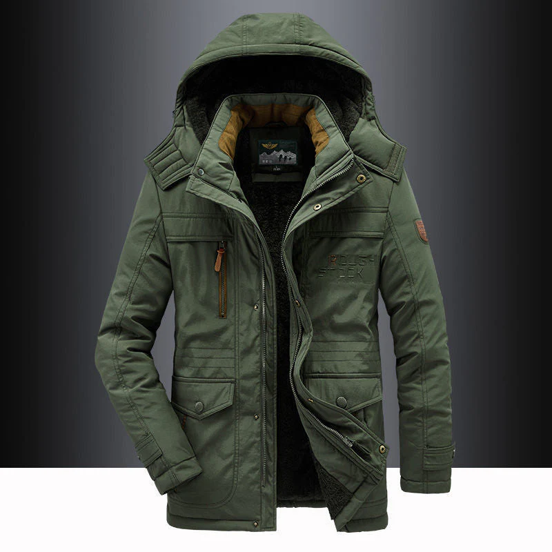 Fleece-Lined Hooded Thigh-Length Parka for Men – Warmth & Functional Design - Image 3
