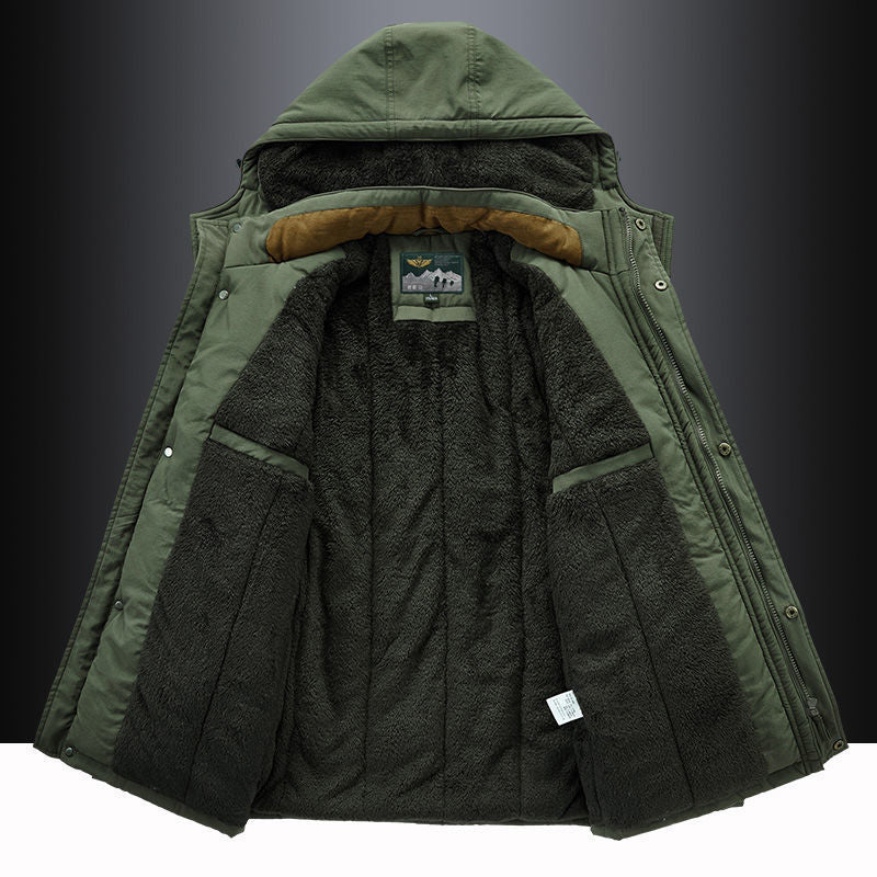 Fleece-Lined Hooded Thigh-Length Parka for Men – Warmth & Functional Design - Image 4