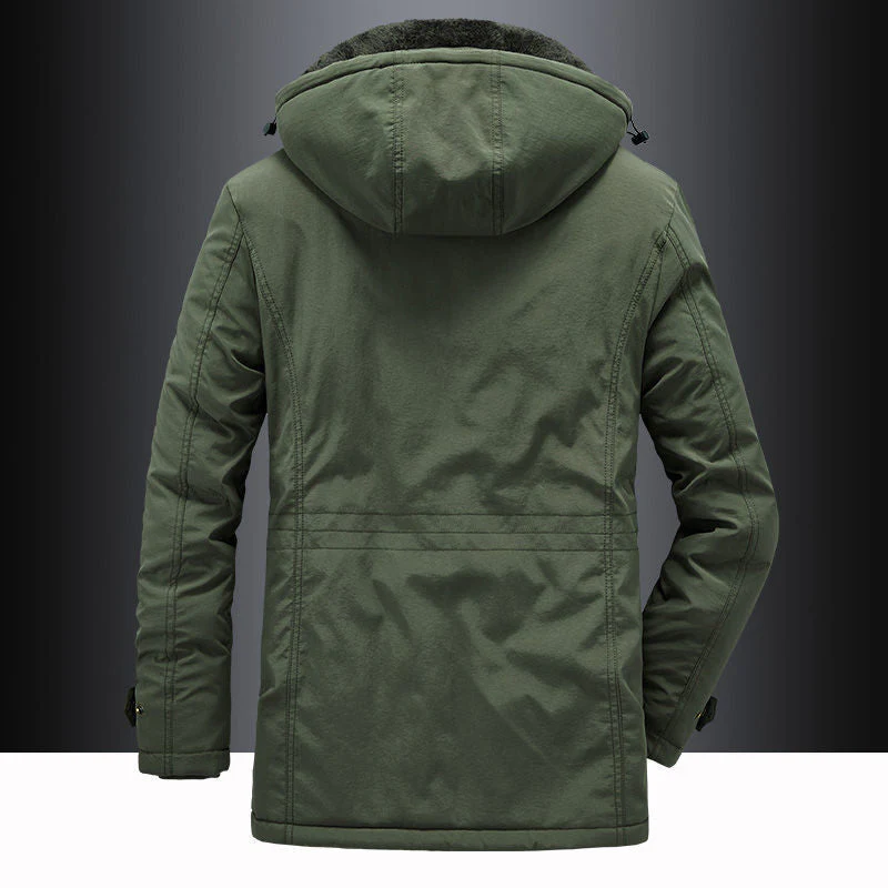 Fleece-Lined Hooded Thigh-Length Parka for Men – Warmth & Functional Design - Image 5