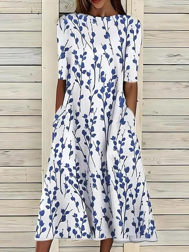Floral A-Line Midi Dress for Women – Effortless Elegance & Comfort
