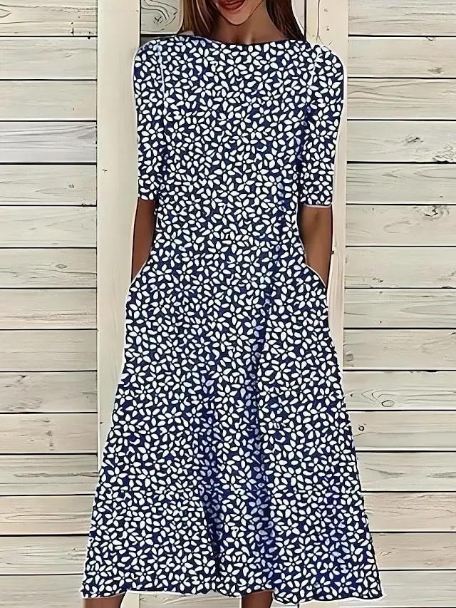 Floral A-Line Midi Dress for Women – Effortless Elegance & Comfort - Image 3