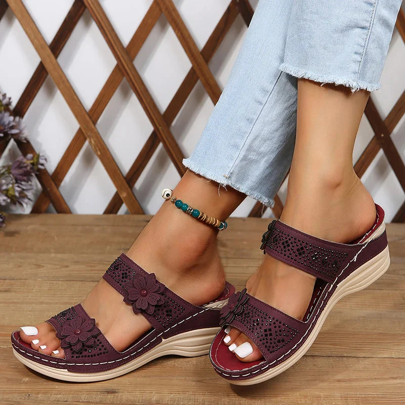 Floral Accent Wedge Sandals for Women – Stylish & Comfortable Wedge Heels - Image 4
