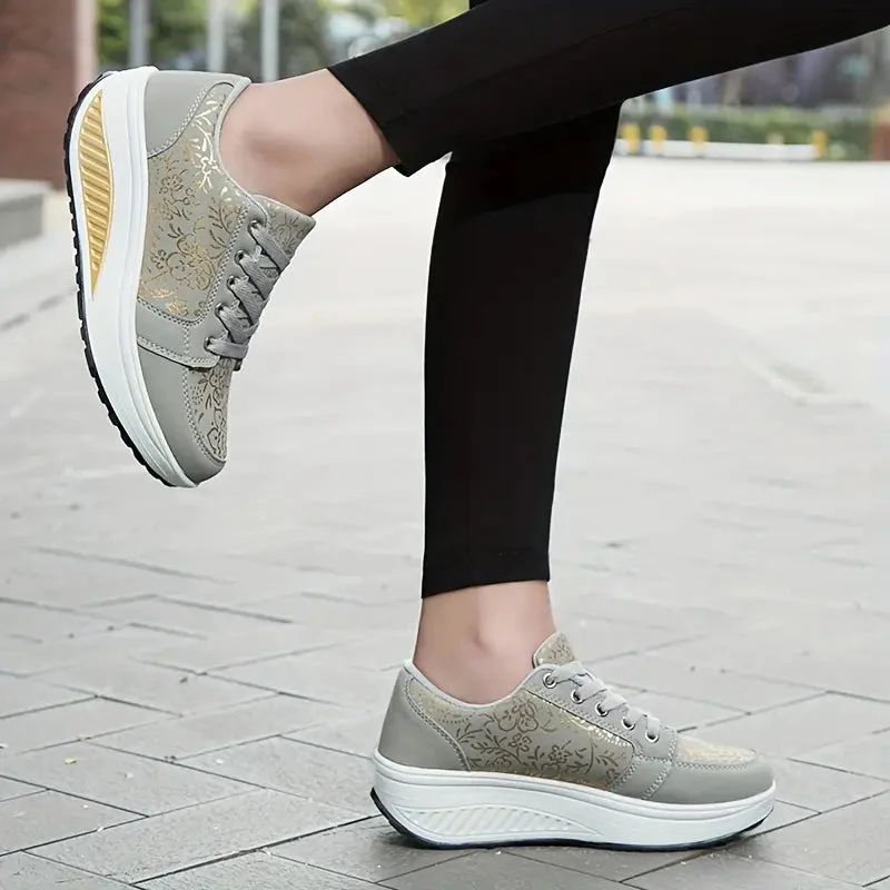 Floral Lace-Up Platform Sneakers for Women – Stylish & Comfortable - Image 3