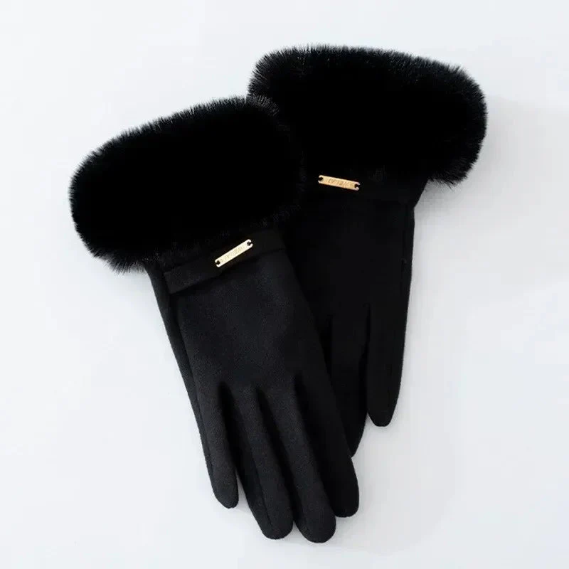 Fur Trim Strap Detail Wrist-Length Gloves for Women – Elegant Winter Style - Image 10