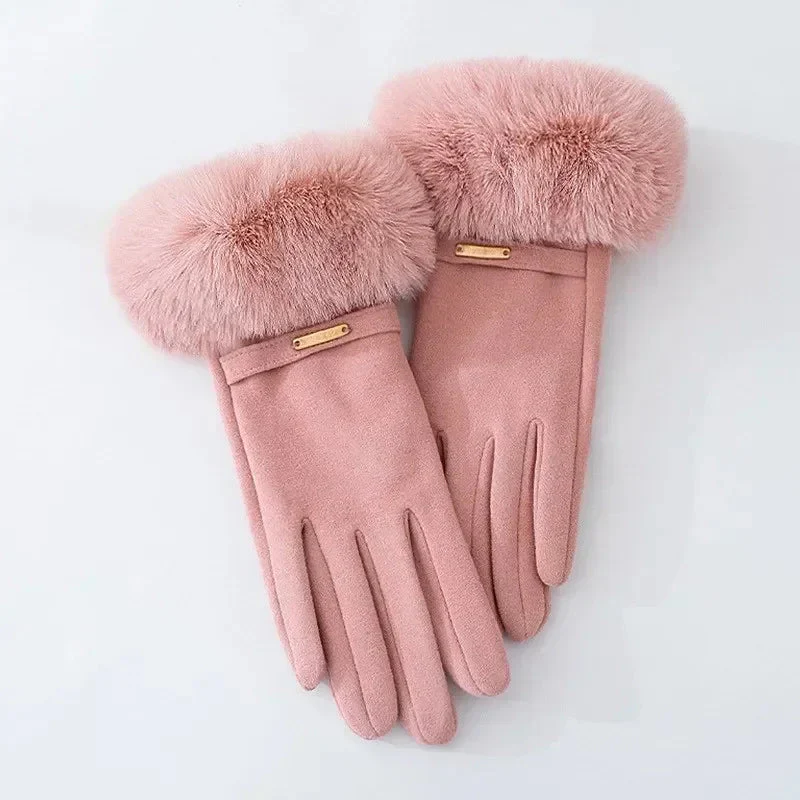 Fur Trim Strap Detail Wrist-Length Gloves for Women – Elegant Winter Style - Image 11