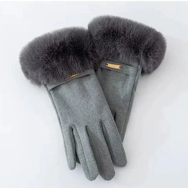 Fur Trim Strap Detail Wrist-Length Gloves for Women – Elegant Winter Style - Image 12