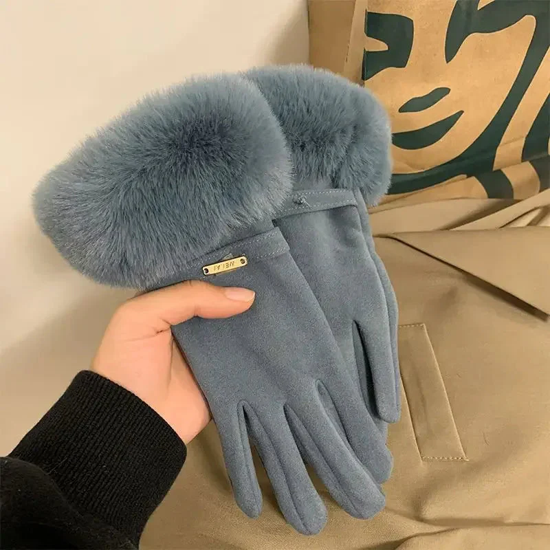 Fur Trim Strap Detail Wrist-Length Gloves for Women – Elegant Winter Style - Image 6