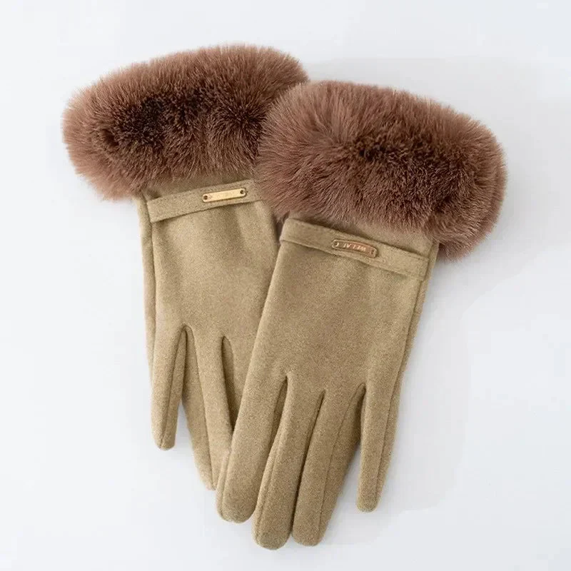 Fur Trim Strap Detail Wrist-Length Gloves for Women – Elegant Winter Style - Image 9