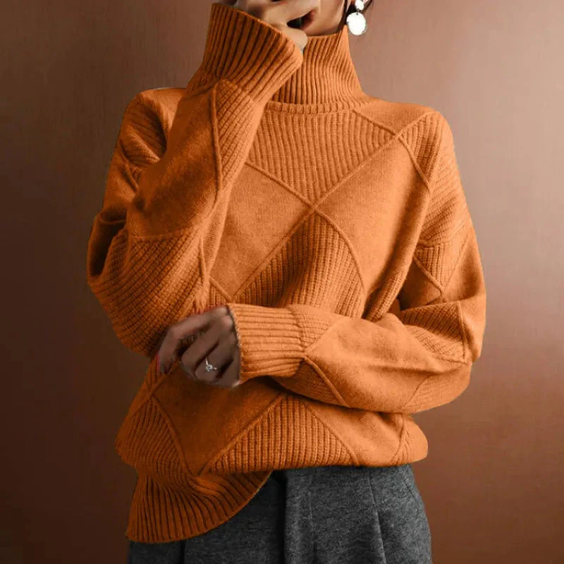 Geometric Ribbed Relaxed Fit Turtleneck Sweater for Women – Cozy & Stylish Everyday Wear - Image 4