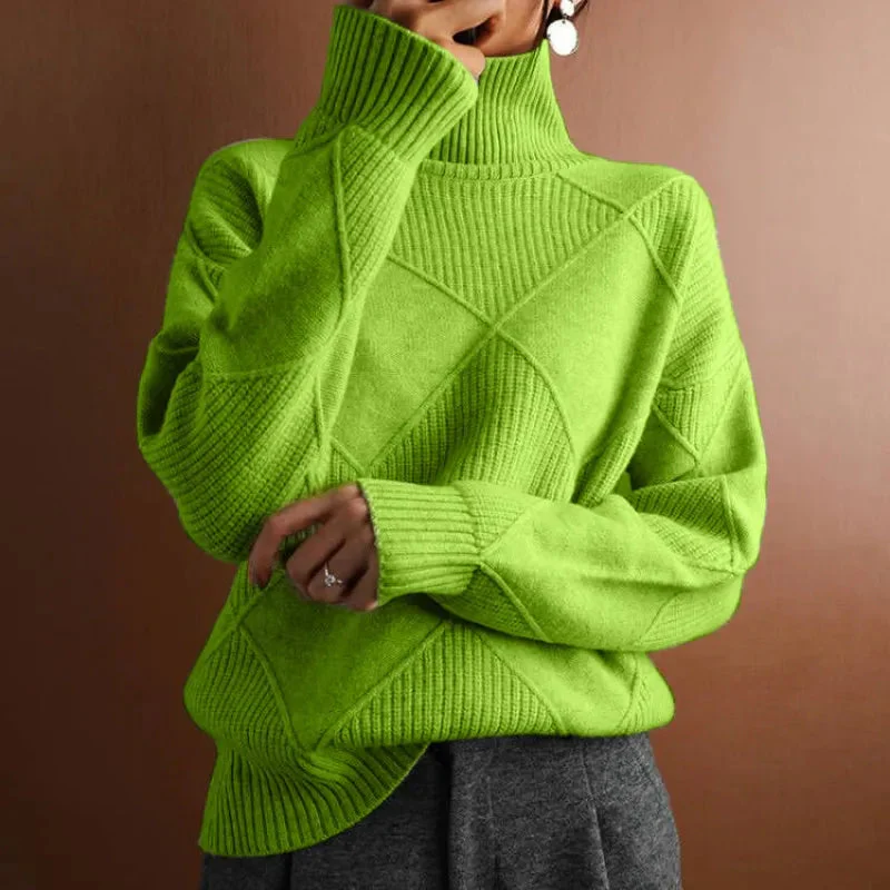 Geometric Ribbed Relaxed Fit Turtleneck Sweater for Women – Cozy & Stylish Everyday Wear - Image 5