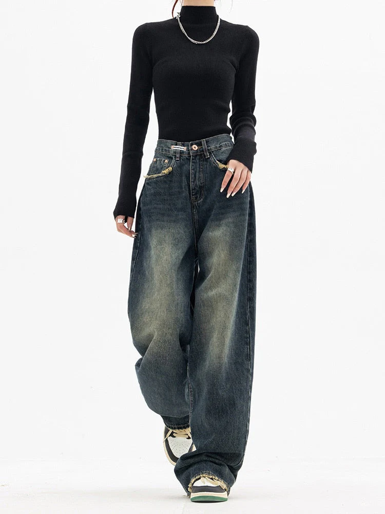 High-Waisted Distressed Wide-Leg Jeans for Women – Casual Stylish Comfort - Image 2