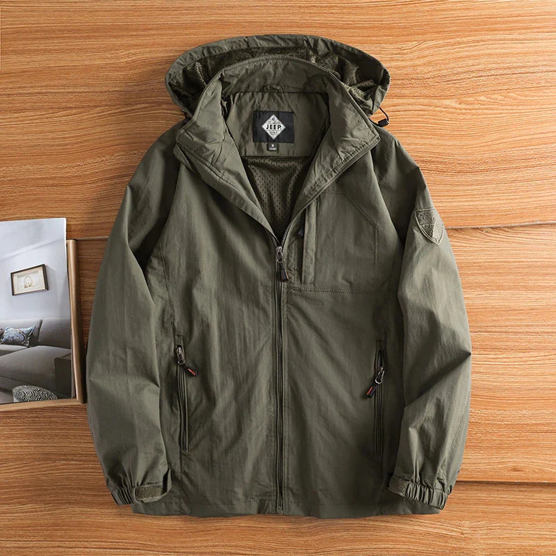 Hooded Full-Zip Hip-Length Hiking Jacket for Men – Durable & Functional Design - Image 4