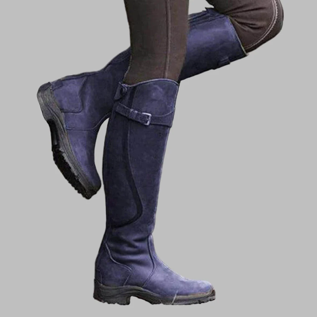 Knee-Length Distressed Leather Hiking Boots for Women – Buckled Strap Design - Image 4