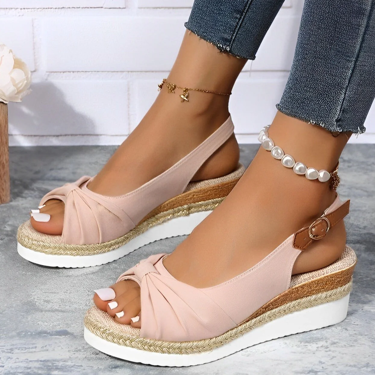 Knot Design Espadrille Wedge Sandals for Women – Effortless Summer Style - Image 4