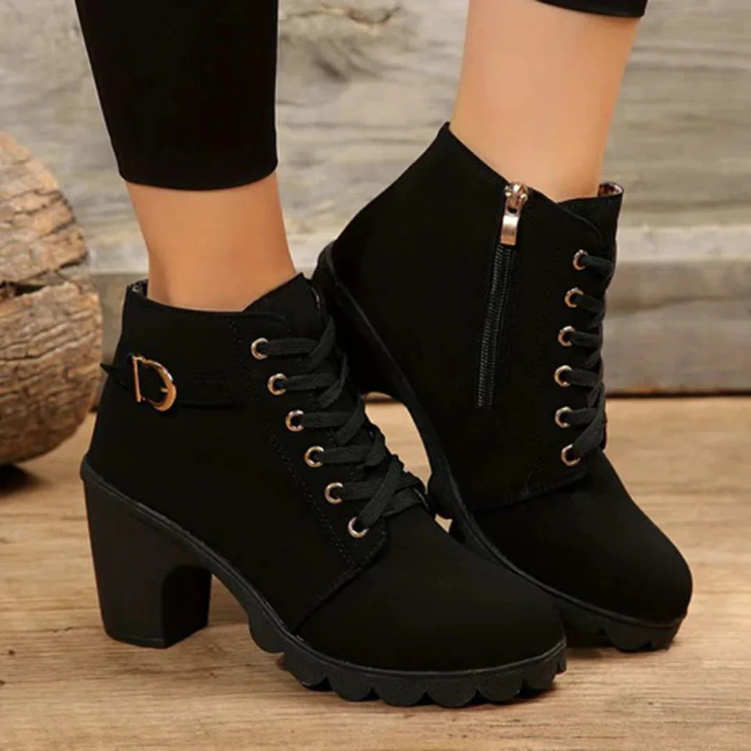 Lace-Up Ankle Boots for Women – Stylish & Versatile with Chunky Heel