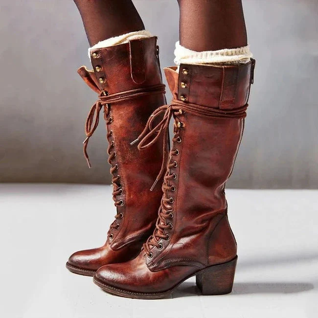 Lace-Up Block Heel Knee-High Boots for Women – Stylish & Supportive Design - Image 4