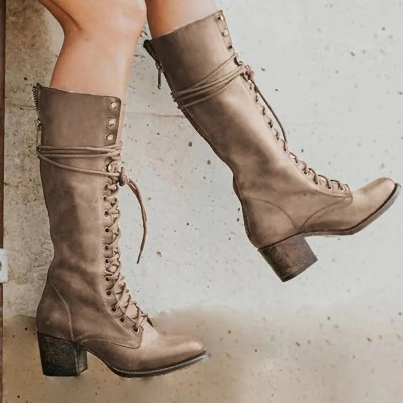 Lace-Up Block Heel Knee-High Boots for Women – Stylish & Supportive Design - Image 5