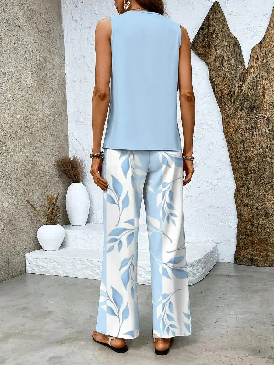 Layered Top and Wide-Leg Trousers Set for Women – Effortless Summer Style in Plus Size - Image 3