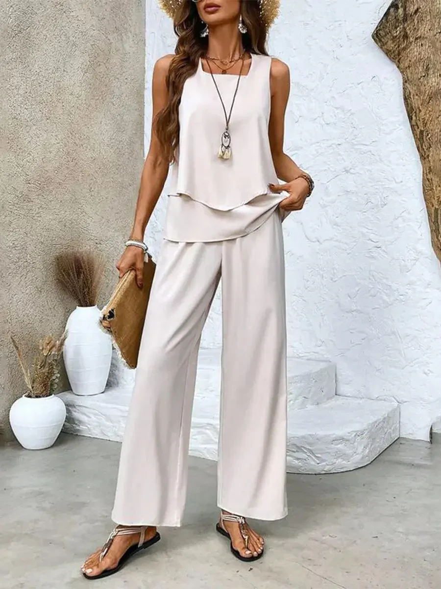 Layered Top and Wide-Leg Trousers Set for Women – Effortless Summer Style in Plus Size - Image 5