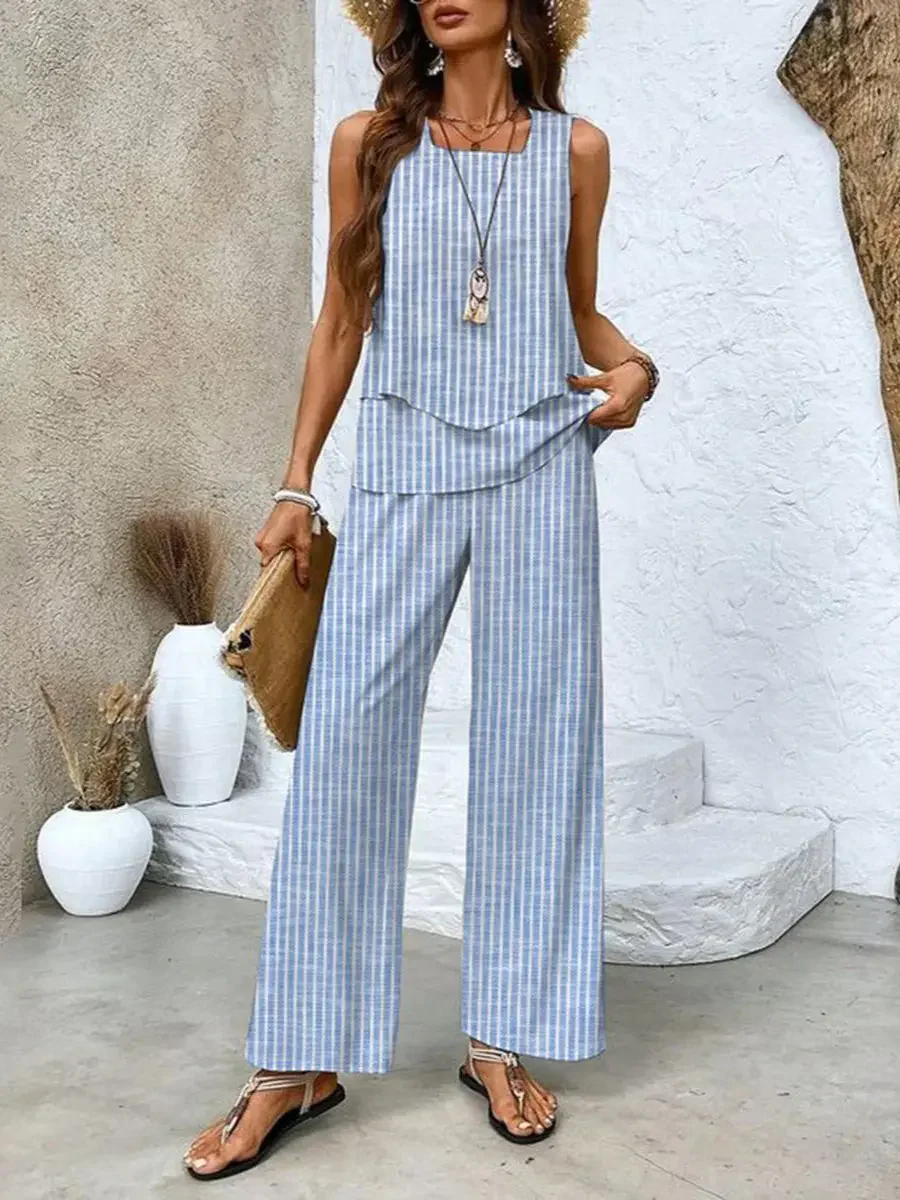 Layered Top and Wide-Leg Trousers Set for Women – Effortless Summer Style in Plus Size - Image 7