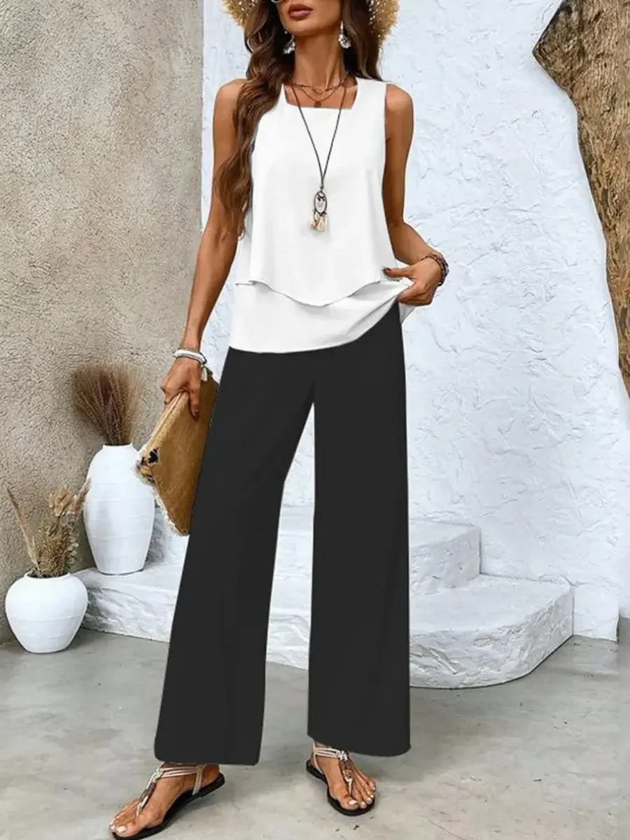 Layered Top and Wide-Leg Trousers Set for Women – Effortless Summer Style in Plus Size - Image 8