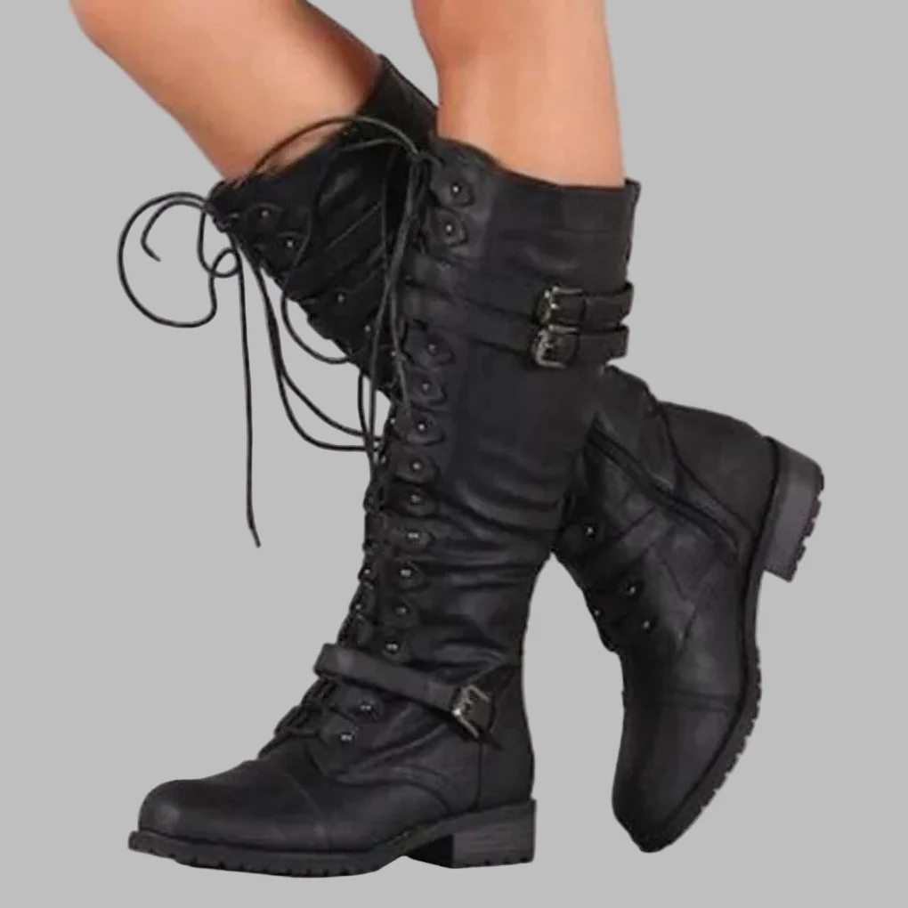 Mid-Calf Lace-Up Combat Boots for Women – Stylish & Durable Design