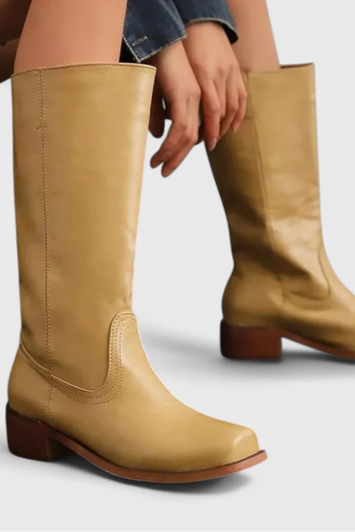 Leather Square Toe Knee-High Boots for Women – Stylish & Comfortable Design