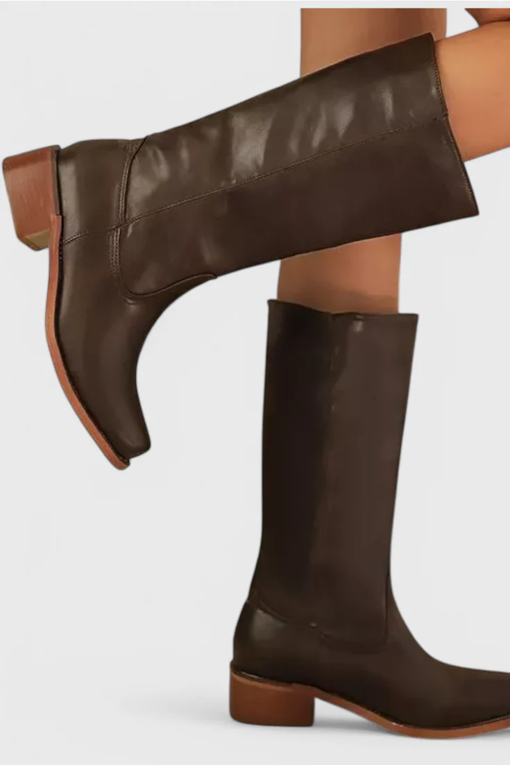 Leather Square Toe Knee-High Boots for Women – Stylish & Comfortable Design - Image 2