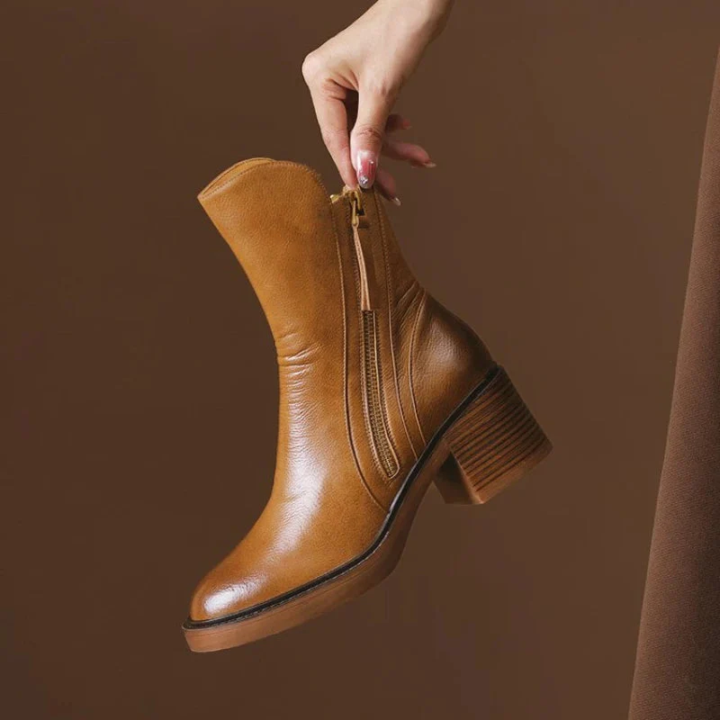 Zip-Ankle Block Heel Boots for Women – Stylish & Comfortable Design - Image 2