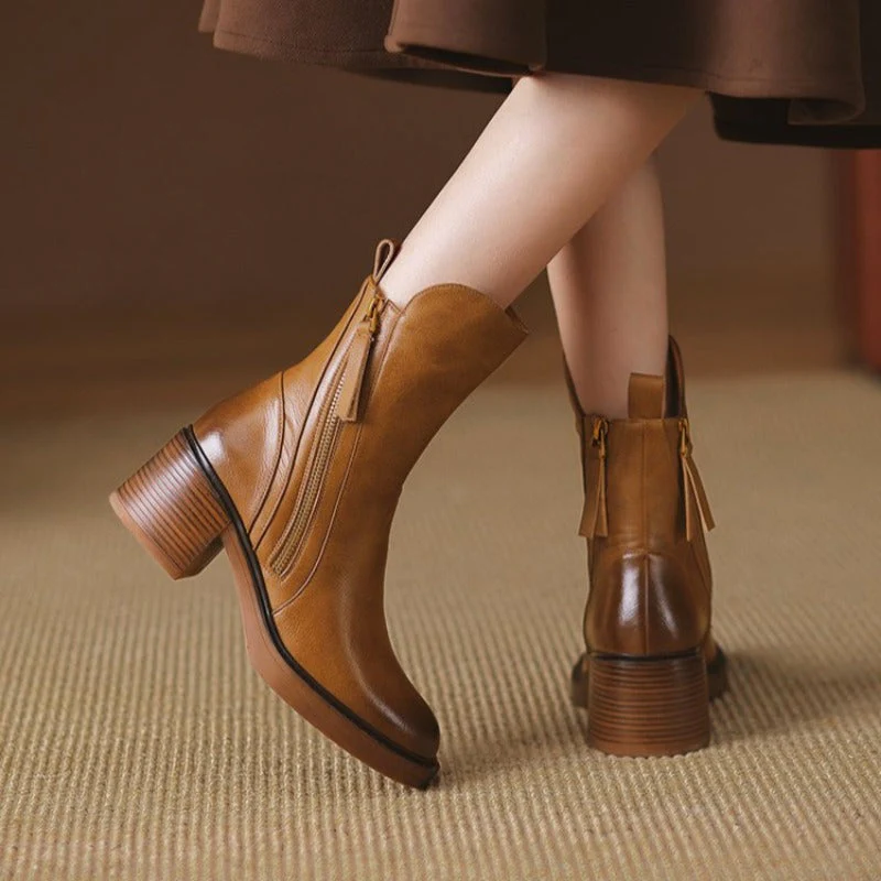 Zip-Ankle Block Heel Boots for Women – Stylish & Comfortable Design - Image 4