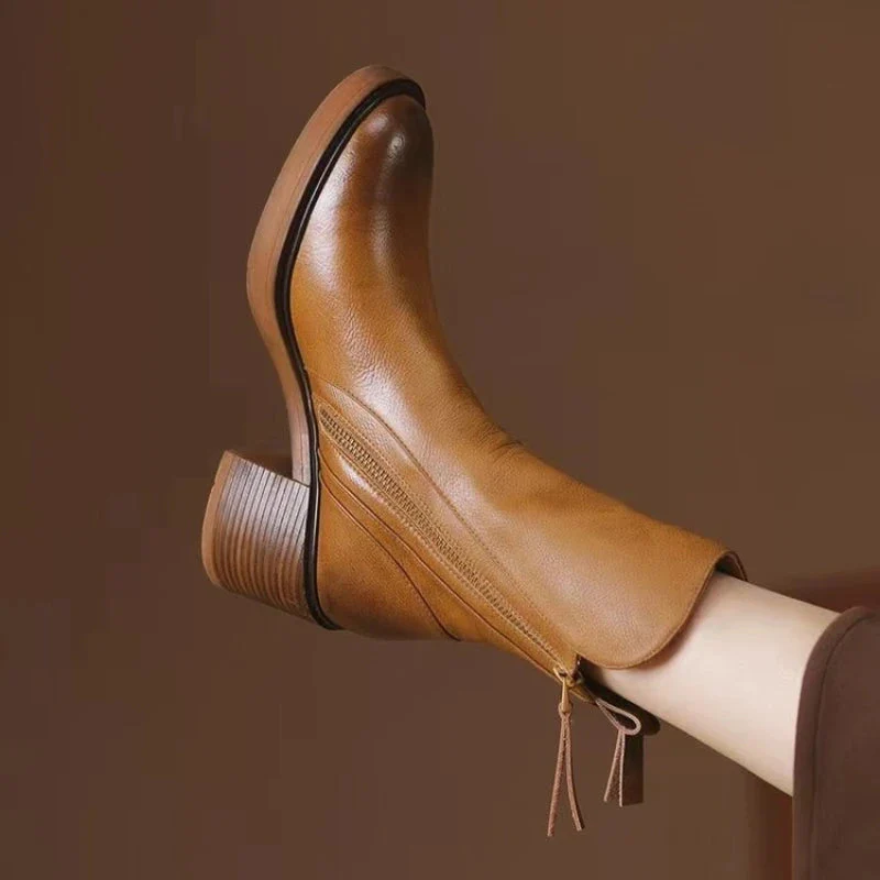 Zip-Ankle Block Heel Boots for Women – Stylish & Comfortable Design - Image 5