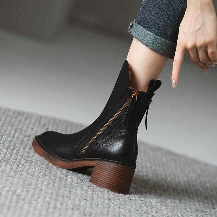 Zip-Ankle Block Heel Boots for Women – Stylish & Comfortable Design - Image 7