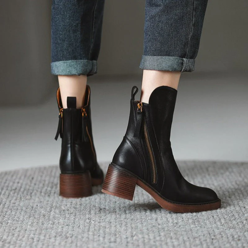 Zip-Ankle Block Heel Boots for Women – Stylish & Comfortable Design - Image 8