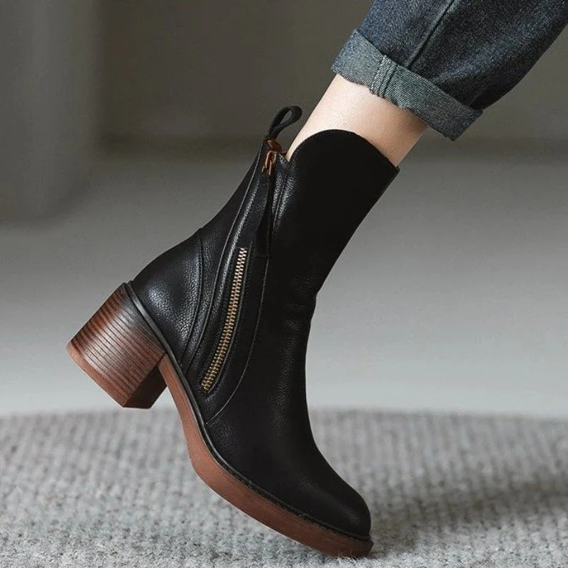 Zip-Ankle Block Heel Boots for Women – Stylish & Comfortable Design - Image 9