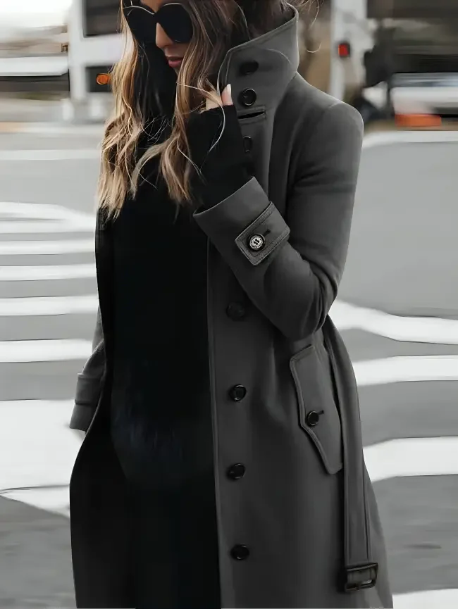 Longline Women's Coat with High Collar – Elegant & Versatile