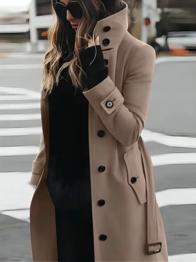 Longline Women's Coat with High Collar – Elegant & Versatile - Image 2