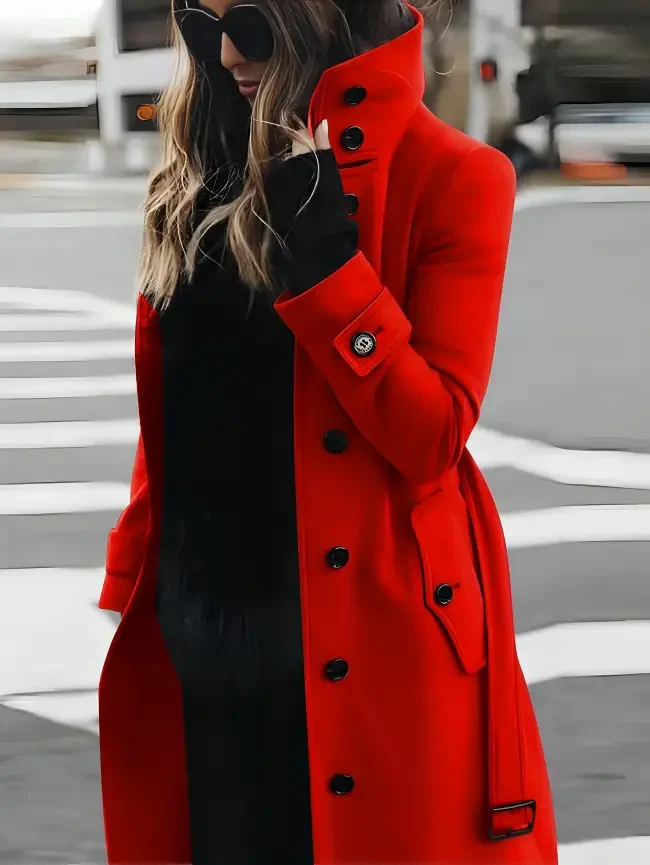 Longline Women's Coat with High Collar – Elegant & Versatile - Image 3