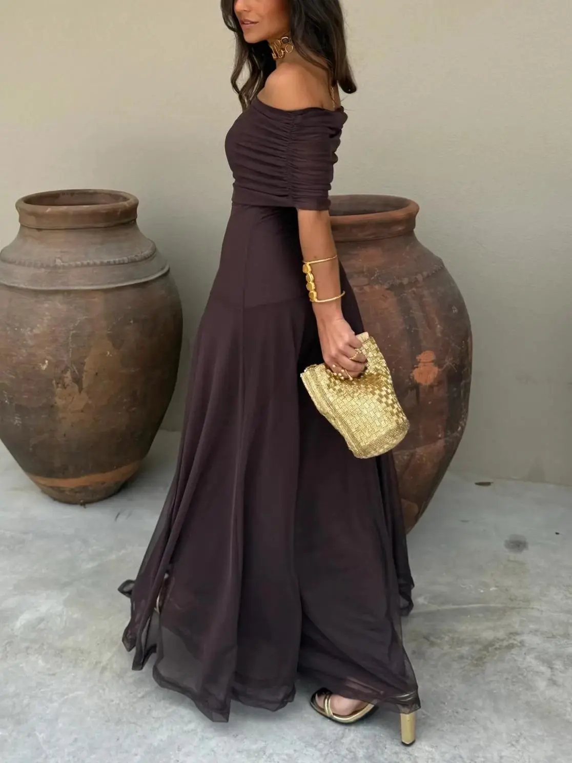 Off-Shoulder Black Maxi Dress for Women – Elegant & Flowing Design - Image 3