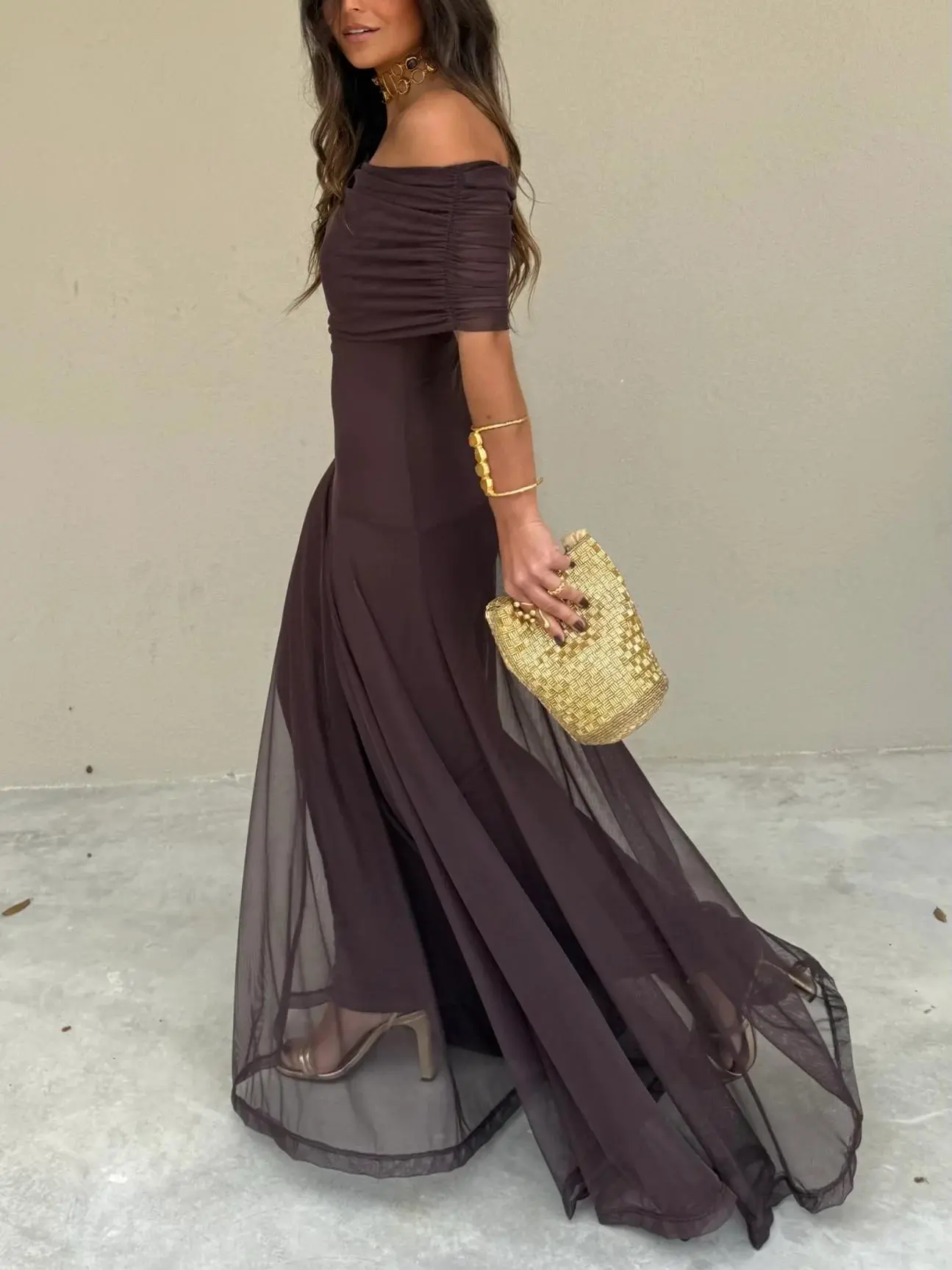 Off-Shoulder Black Maxi Dress for Women – Elegant & Flowing Design - Image 4