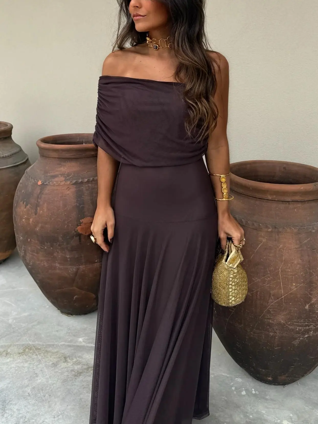 Off-Shoulder Black Maxi Dress for Women – Elegant & Flowing Design - Image 9