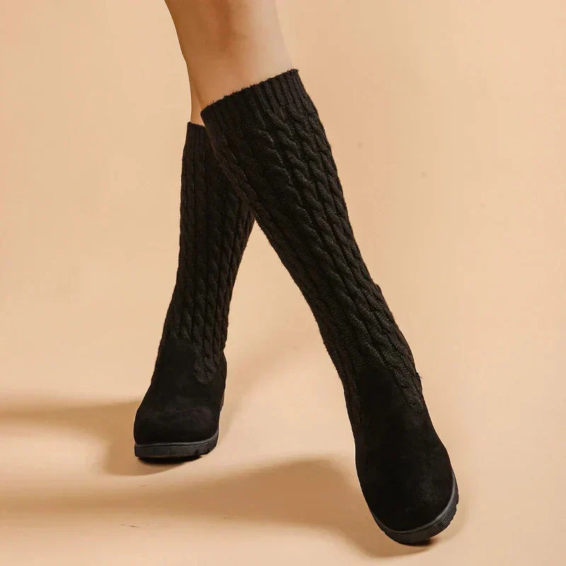Wedge Mid-Calf Cable Knit Boots for Women – Supportive & Cozy Design - Image 2