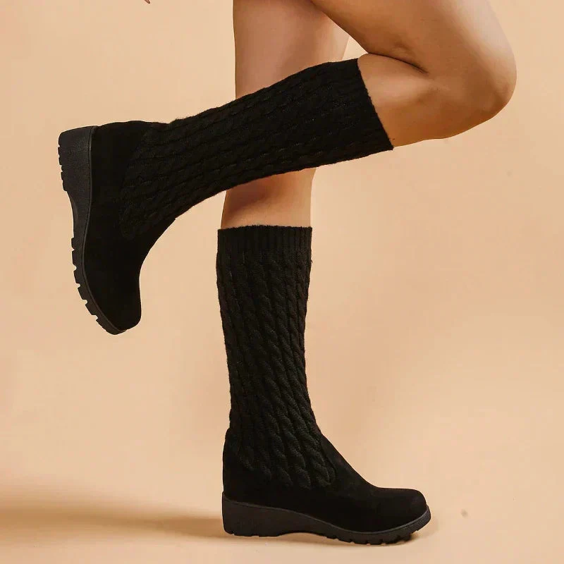 Wedge Mid-Calf Cable Knit Boots for Women – Supportive & Cozy Design - Image 4