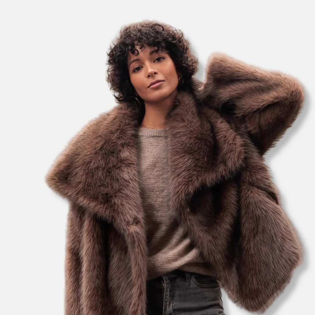 Oversized Collared Button Front Fur Coat for Women – Cozy Elegant Style