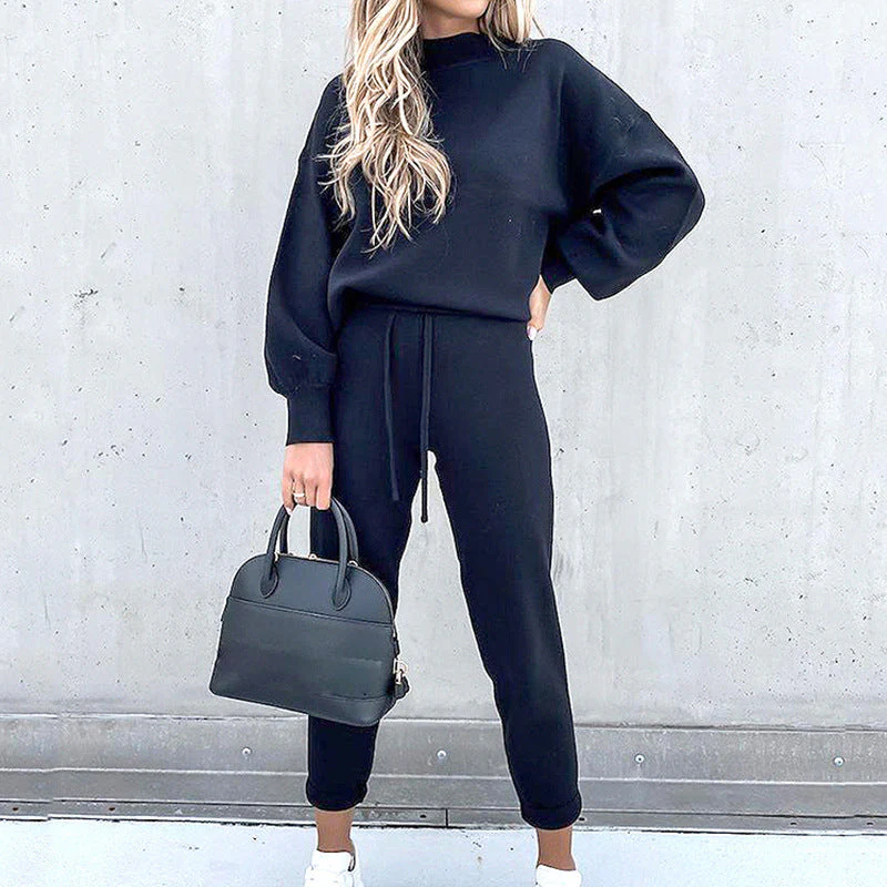 Oversized Fit Mock Neck Sweatshirt and Relaxed Fit Jogger Pants Set for Women – Cozy & Stylish Loungewear