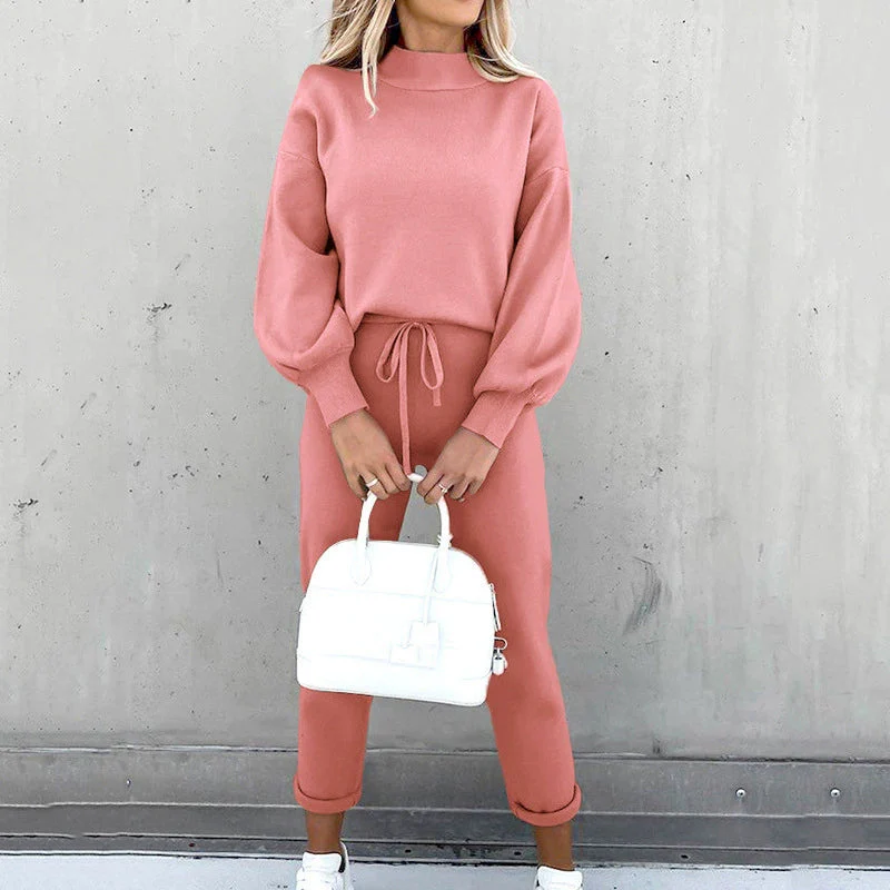 Oversized Fit Mock Neck Sweatshirt and Relaxed Fit Jogger Pants Set for Women – Cozy & Stylish Loungewear - Image 6