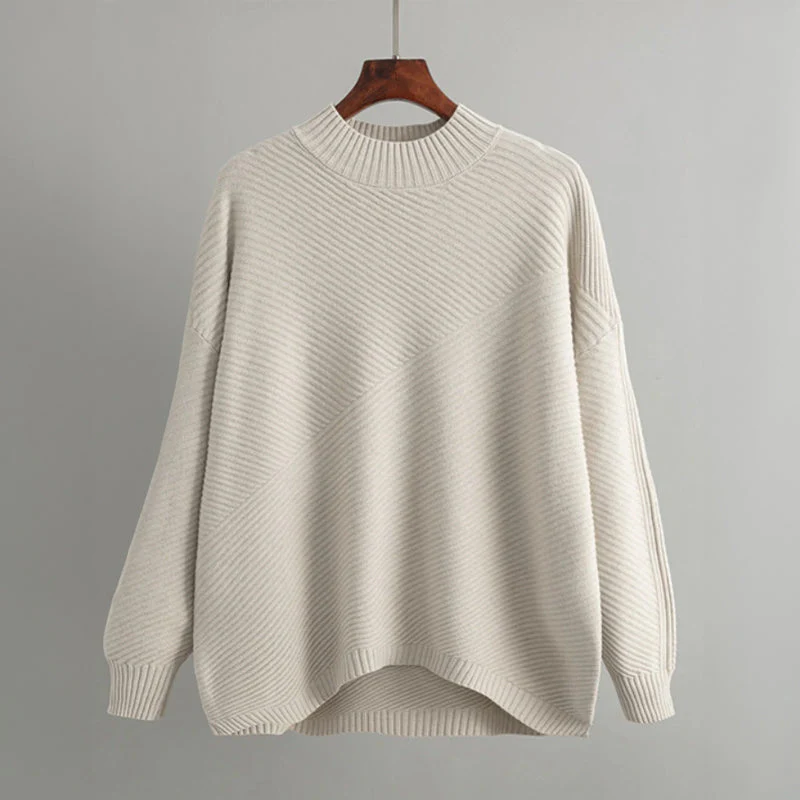 Oversized Ribbed Knit Mock Neck Sweater for Women – Cozy Casual Comfort - Image 2