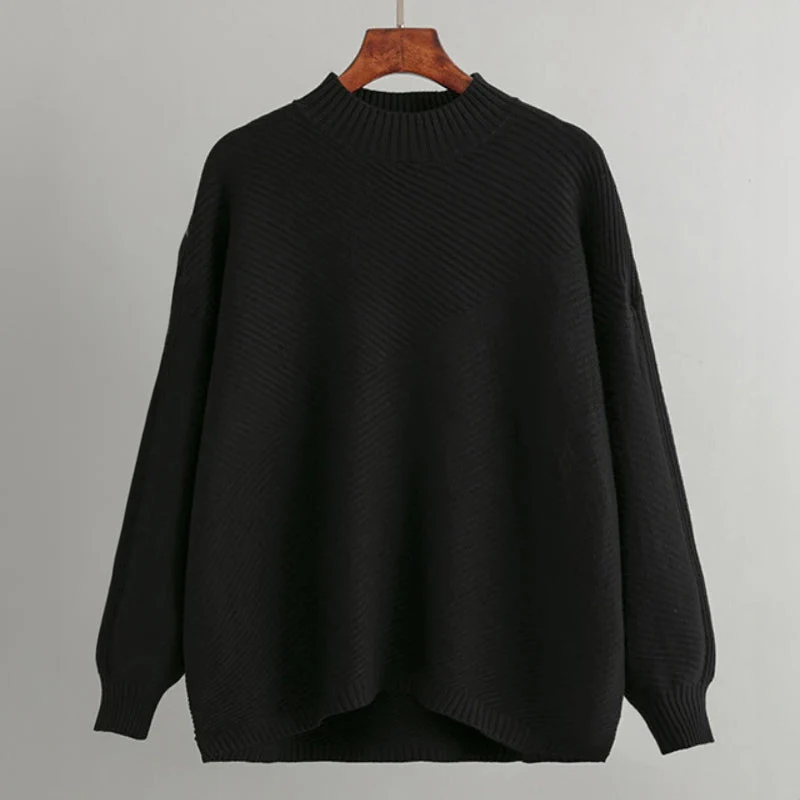 Oversized Ribbed Knit Mock Neck Sweater for Women – Cozy Casual Comfort - Image 3