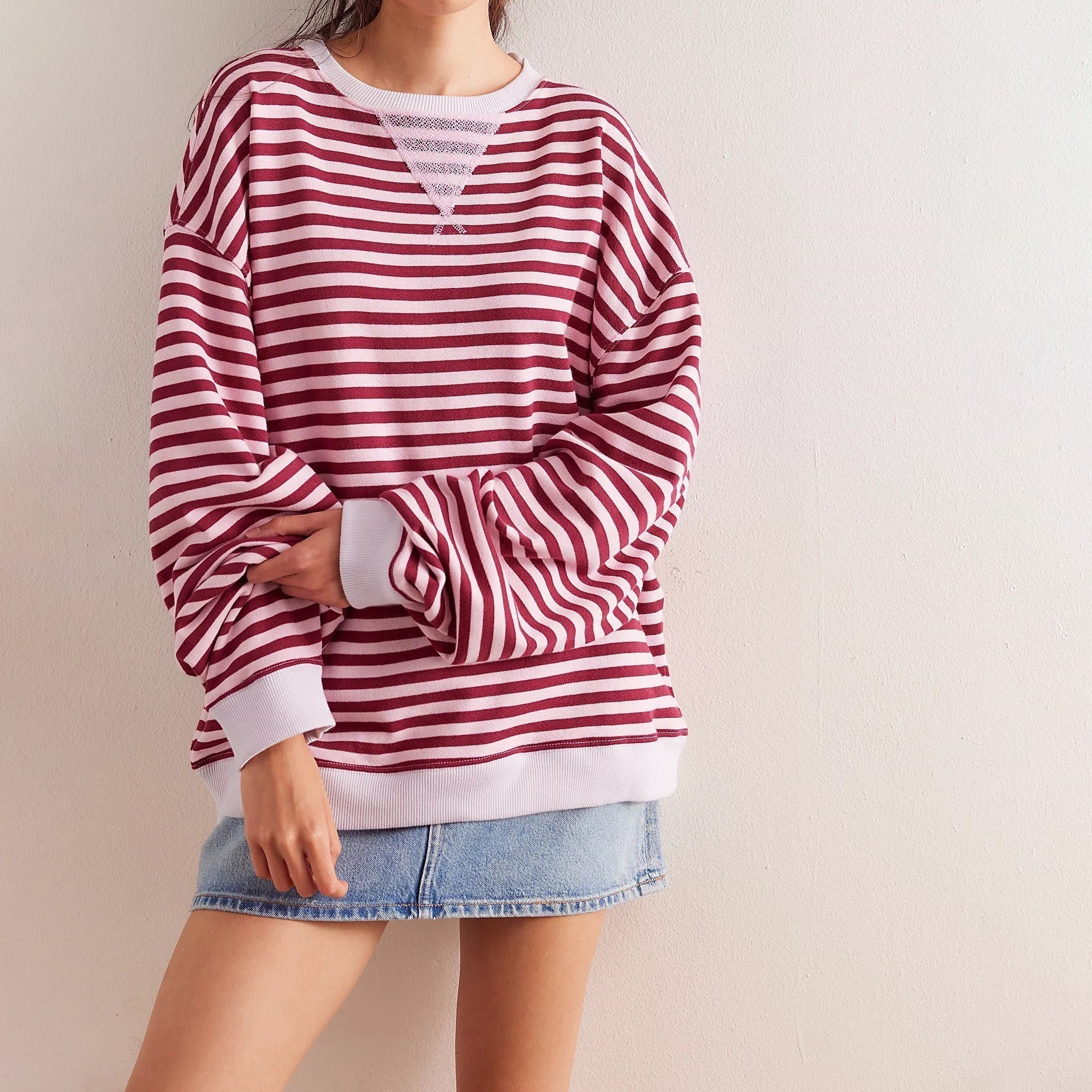 Oversized Ribbed Striped Tunic Sweatshirt for Women – Cozy Casual Comfort - Image 3
