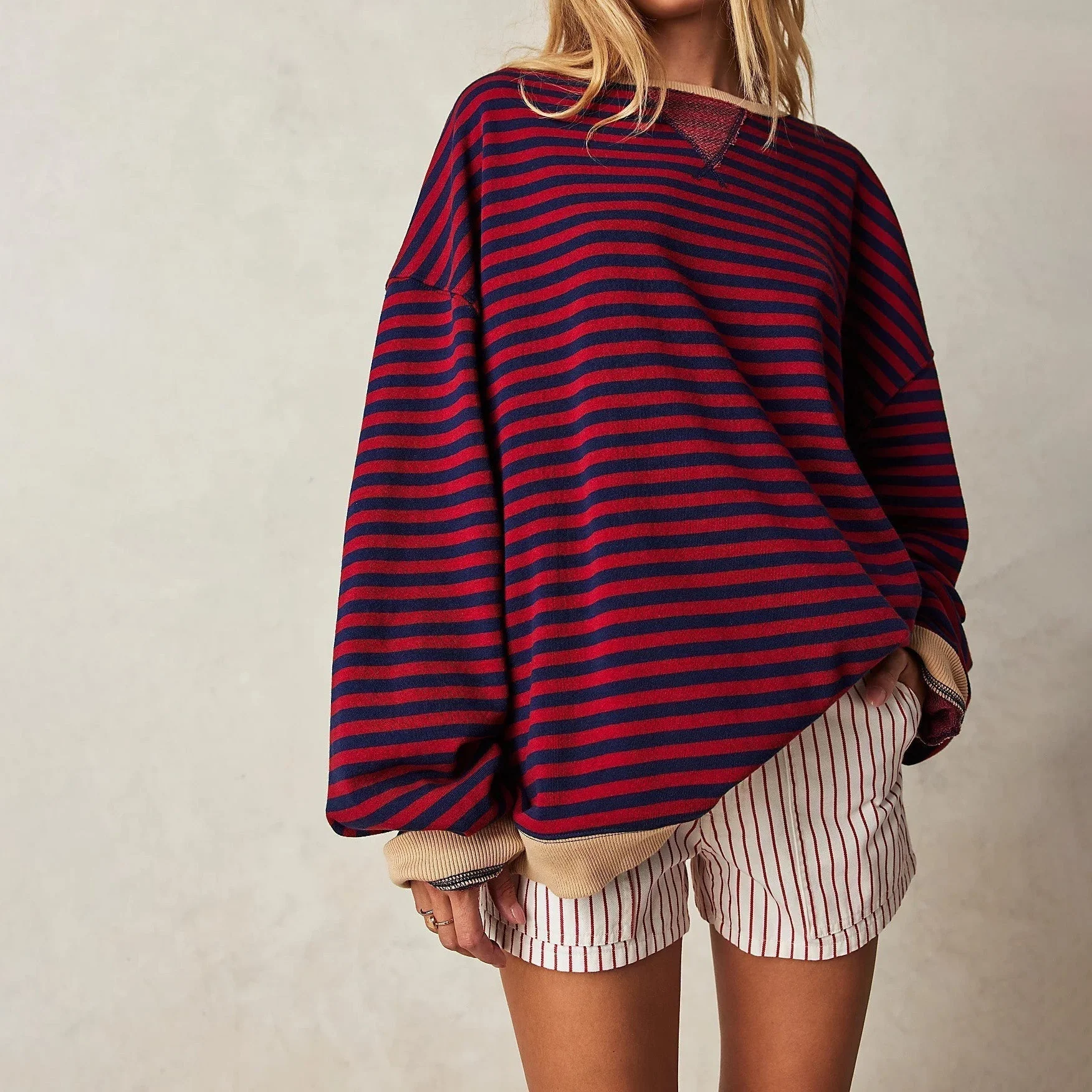 Oversized Ribbed Striped Tunic Sweatshirt for Women – Cozy Casual Comfort - Image 5